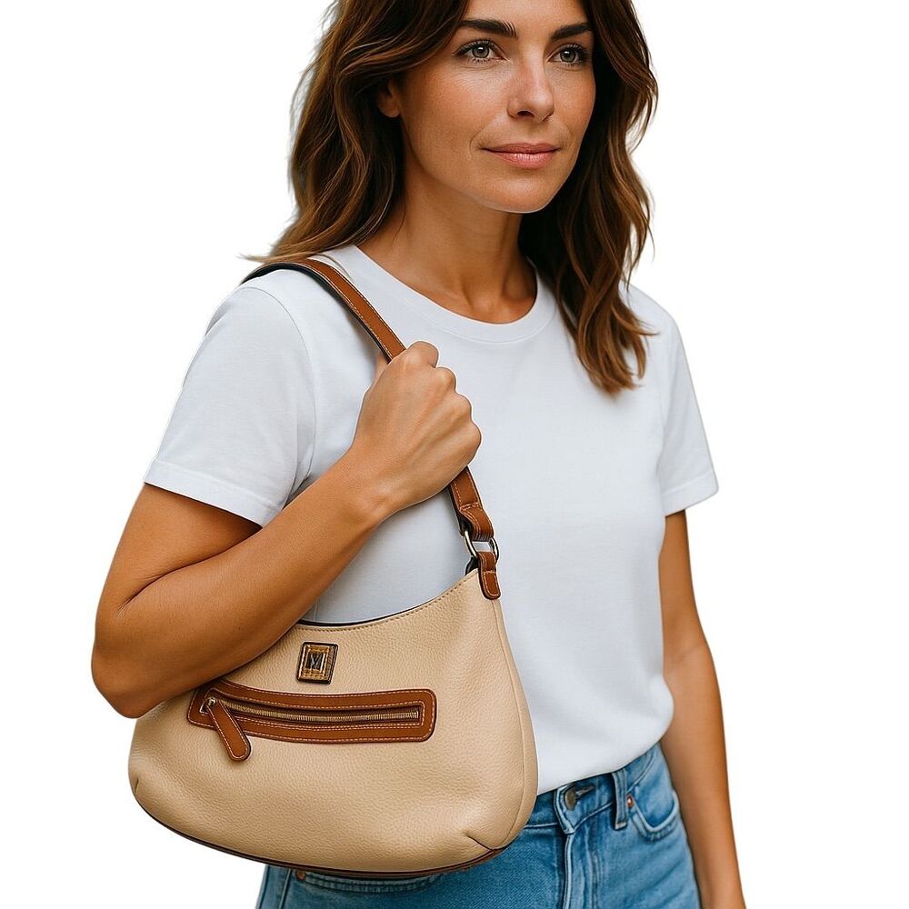 Stone Mountain Women's Beige Leather Hobo Shoulder Bag